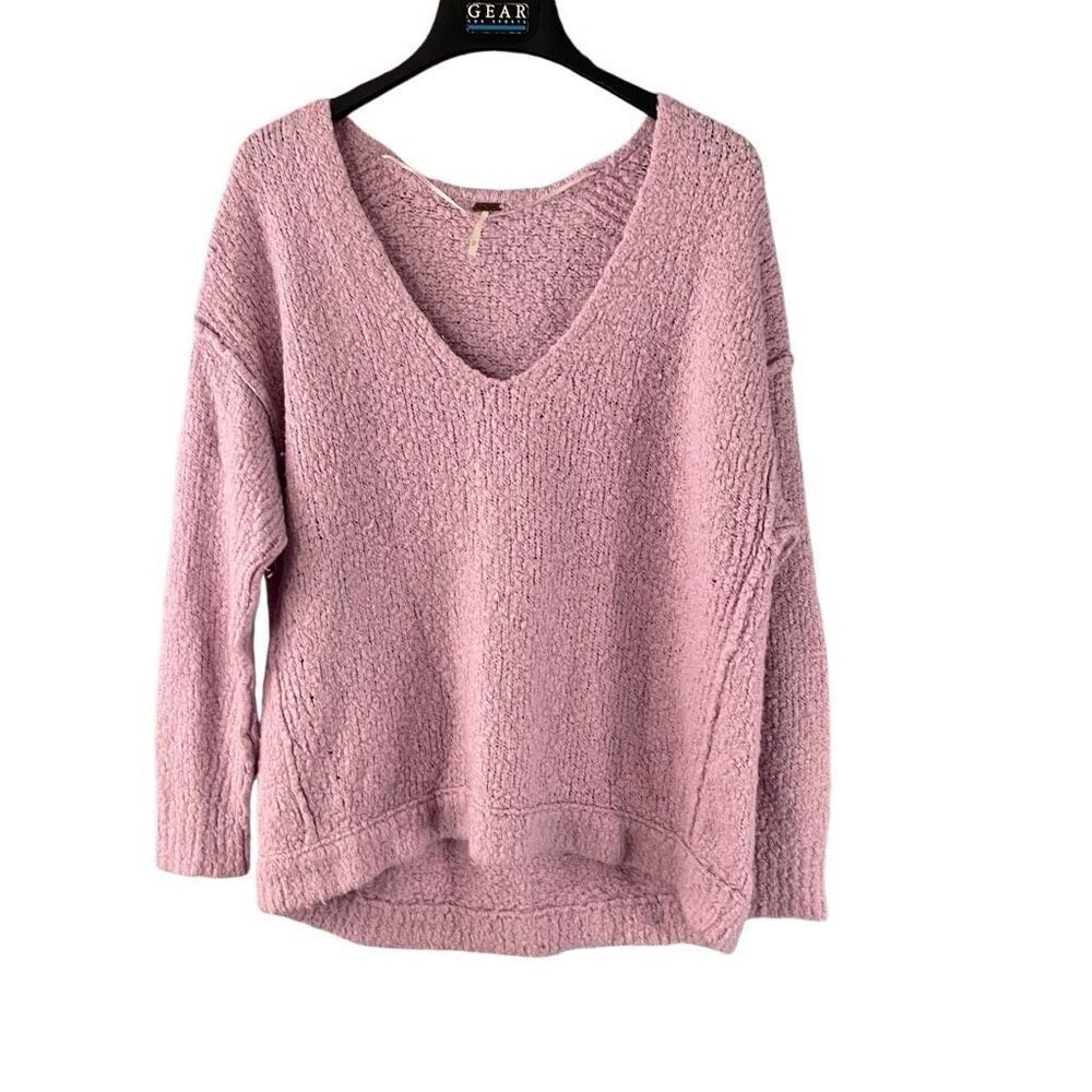 Free People Lofty V-Neck Sweater Alpaca Blend Boucle Size XS Oversized